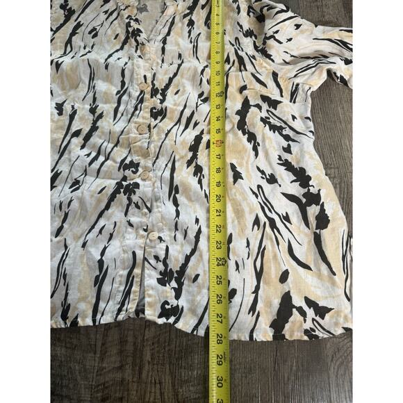 Carole Little Vintage Plus Size 2X 100% Linen Button Up Blouse Animal Print Y2K - Picture 7 of 9